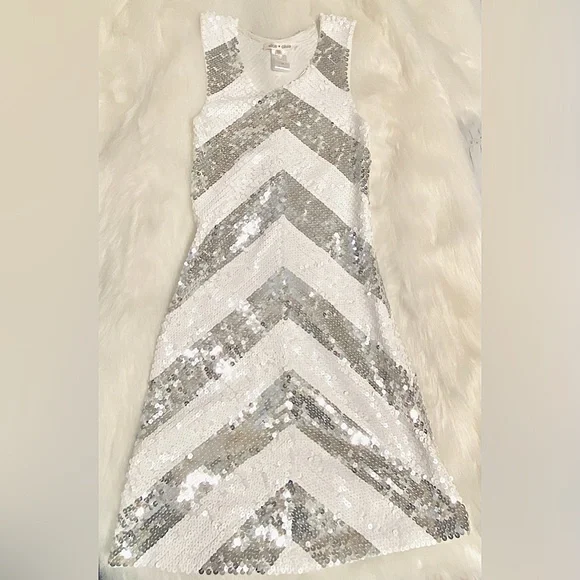 Dresses | Silver And White Sequin Cocktail Dress | Poshmark